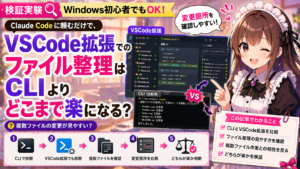 Claude Codeに頼むだけで、VSCode拡張でのファイル整理はCLIよりどこまで楽になる？