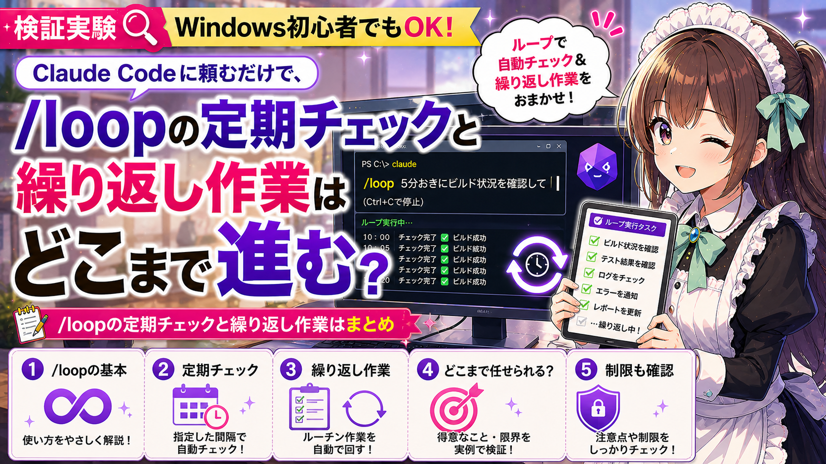 Claude Codeに頼むだけで、/loopの定期チェックと繰り返し作業はどこまで進む？