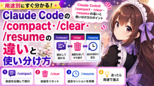 Claude Codeの/compact・/clear・/resumeの違いと使い分け方