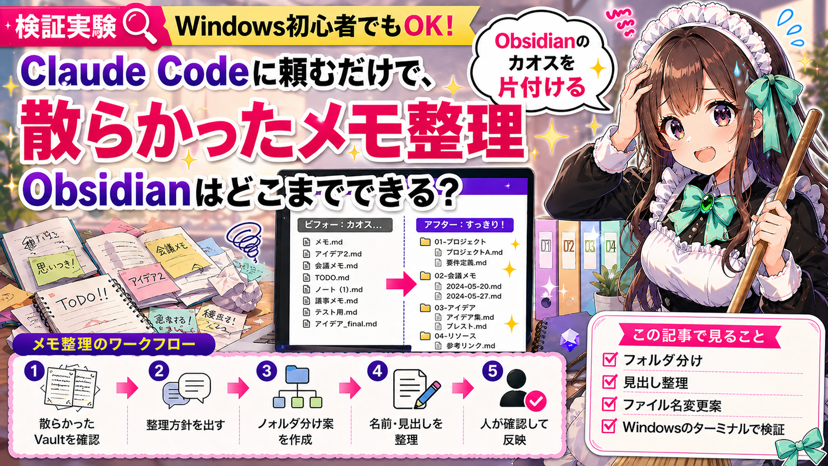 Claude Codeに頼むだけで、Obsidianの散らかったメモはどこまで整理できる？