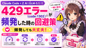 Claude Code＋Z AI（GLM-5.1）で429エラー（code:1302）が頻発した時の回避策