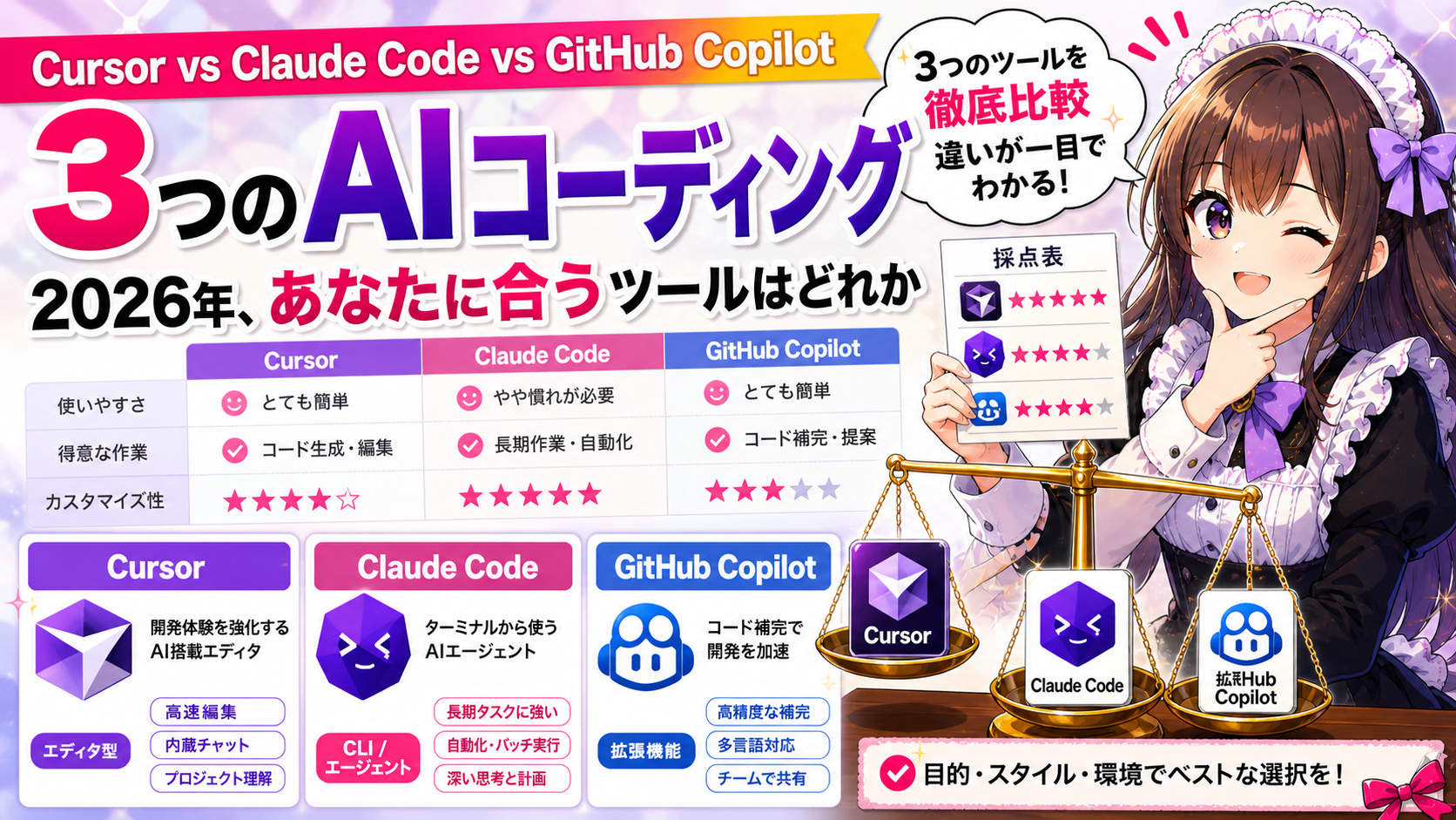 Cursor vs Claude Code vs GitHub Copilot—2026年、あなたに合うAIコーディングツールはどれか